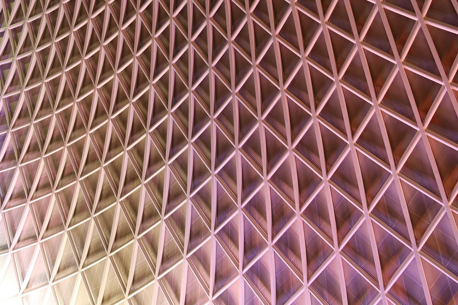 Triangulated lattice ceiling structure showing repeating geometric pattern